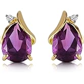 Galaxy Gold GG 14k Solid Yellow Gold Stud Earrings with Natural Diamonds and Pear Shape Natural Purple Amethyst 3.16 Carat Total Weight Fine Jewelry for Women Anniversary Birthday Gift Mother's Day