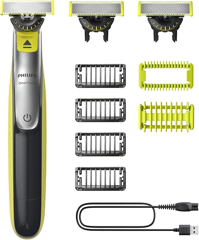 OneBlade 360 Auténtico Barbero, afeitadora y recortadora eléctrica facial y corporal, 3x 360 cuchillas, 4x peine para barba incipiente (1,2,3,5mm), 1x kit corporal, QP2834/31