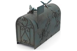 MEIYIHUI Heavy Duty Galvanized Steel Mailbox Post, Rural Mail Box Postal Storage Box with Bird Decoration (Vintage Green)