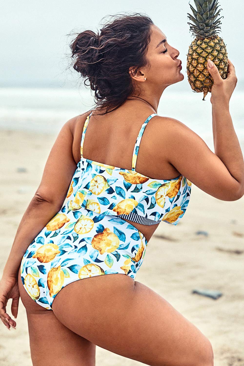 APC CUPSHE Women's Plus Size Bikini Set Leaf Lemon Printed Ruffles Swimsuit | $34.99