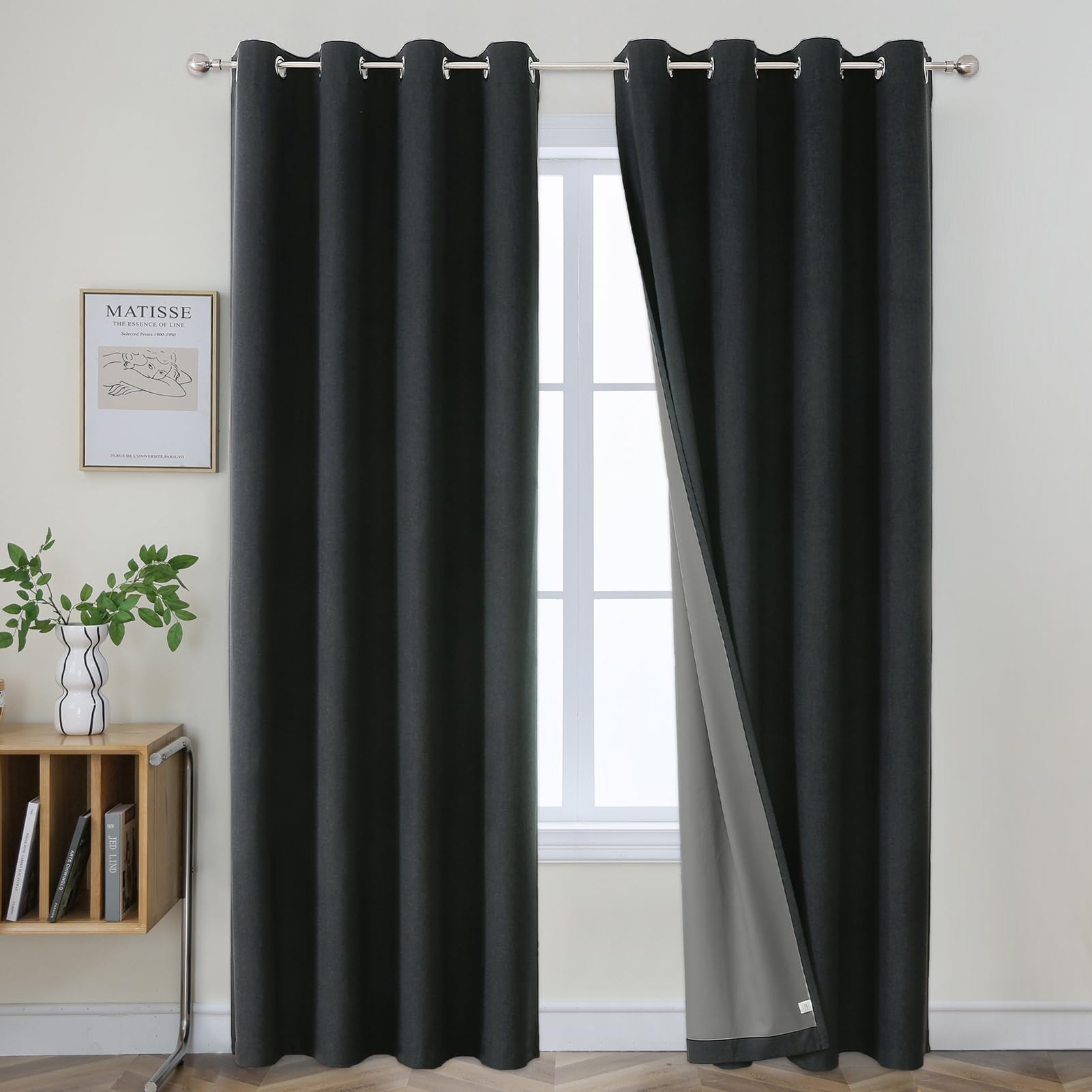 Joydeco Blackout Curtains 120 Inches Long 2 Panels Burg, Room Darkening Curtains for Bedroom, 100% Black Out Textured Thermal Drapes Privacy Protection 2 Panels Set(W52 x L120 Inch, Charcoal Grey) Image