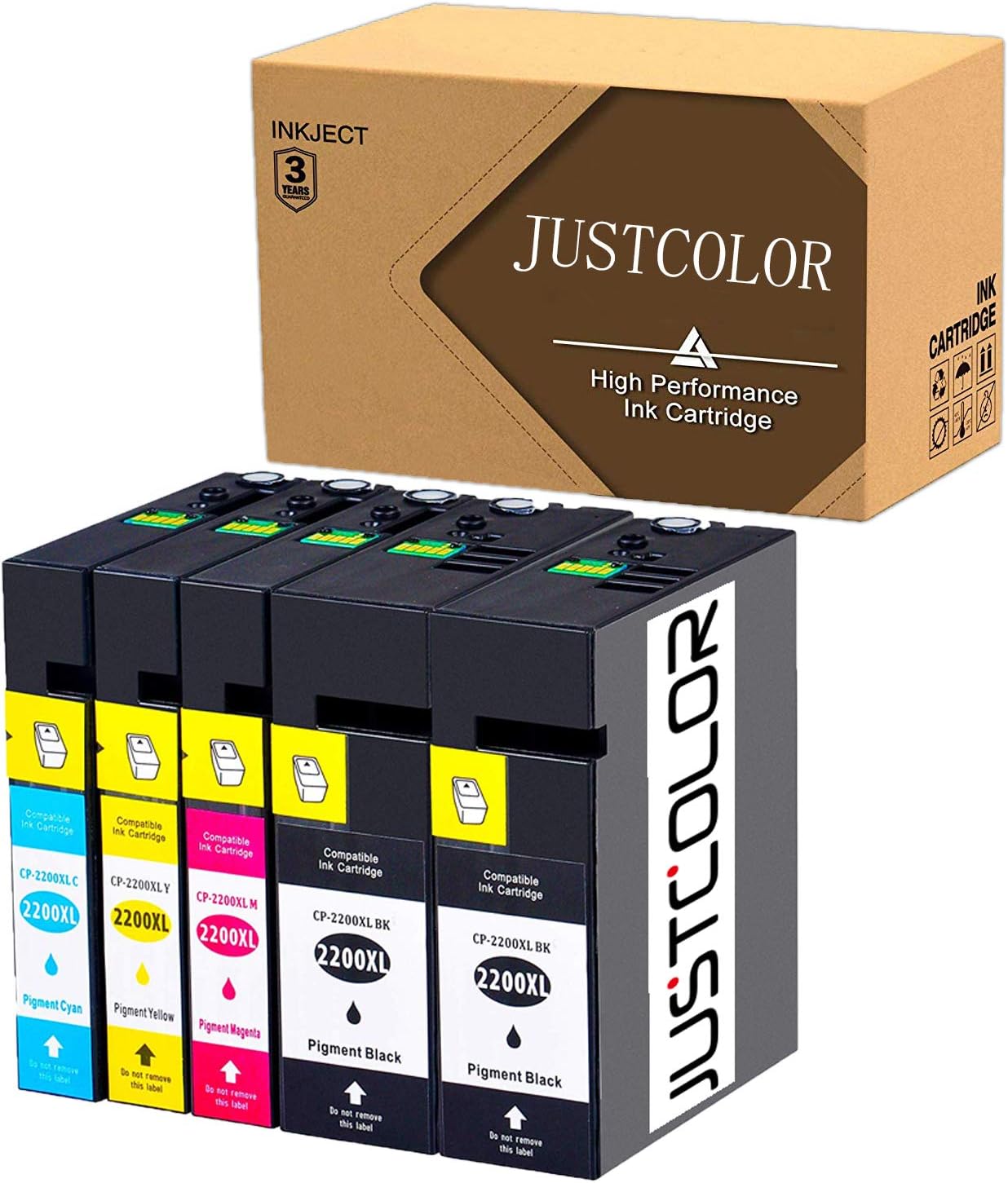 JUSTCOLOR2200xl High Yield Pigment Ink Cartridge Replacement for Canon 2200xl Maxify MB5020 iB4120 MB5320 MB5420 MB5120 iB4020 Printer (2 Black, 1 Cyan, 1 Magenta, 1 Yellow)