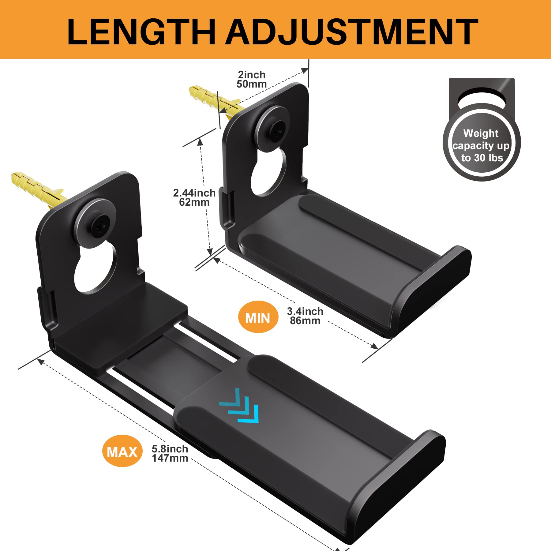 AENTGIU Adjustable Soundbar Mount Under TV, Universal Soundbar Bracket Hold up to 30lbs, Quick Install Low Profile Design, Soundbar Wall Mount with Hardware Kit