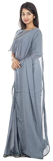 Womens Chiffon Saree (Grey)