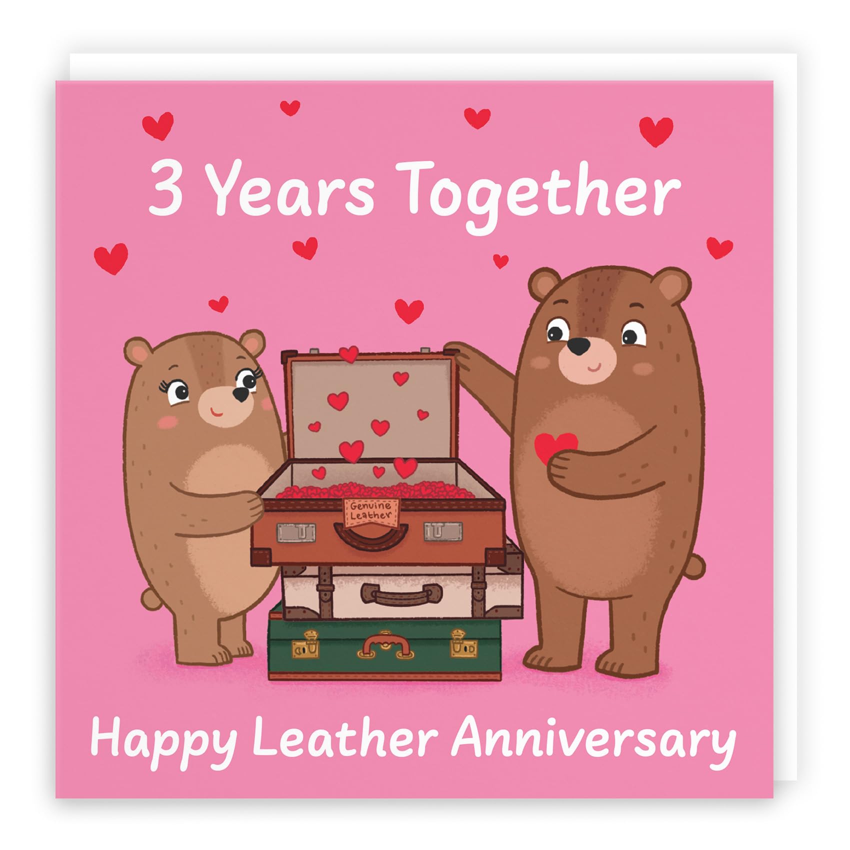 Hunts England - Cute 3rd Anniversary Card - Leather Anniversary - Bears - Third Anniversary - 3 Years - For Him, Her, Couple, Men, Women - Love Story Collection
