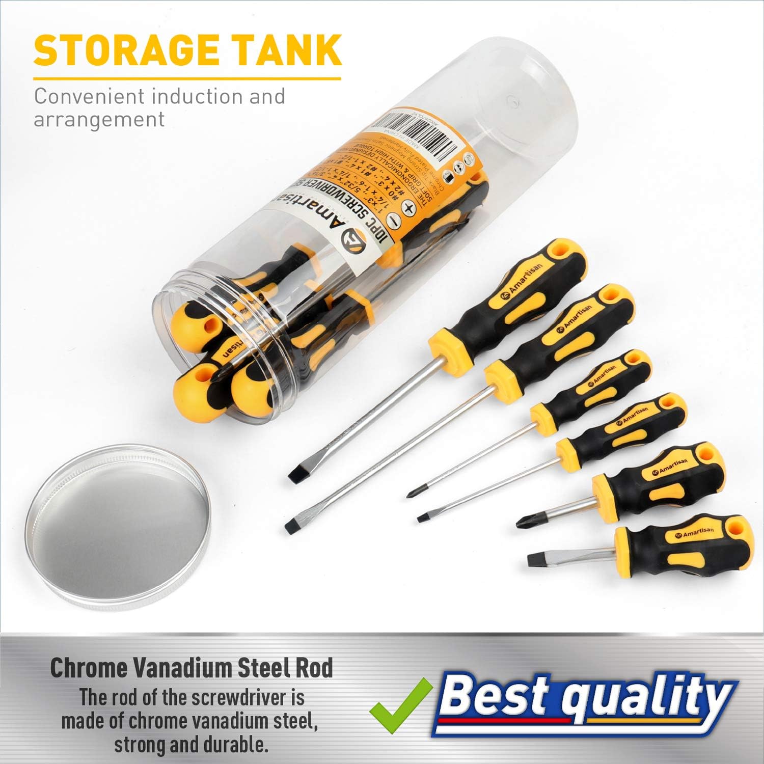 Amartisan 10-Piece Magnetic Screwdrivers Set, 5 Phillips and 5 Slotted Tips Professional Cushion Grip Screwdriver Set: Home Improvement