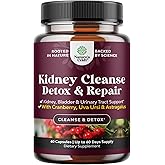 Advanced Kidney Support Supplement - Kidney Cleanse Detox & Repair Cranberry Extract Capsules with Uva Ursi, Stinging Nettle & Astragalus for Kidney health - Urinary Tract Health - 60 Caps