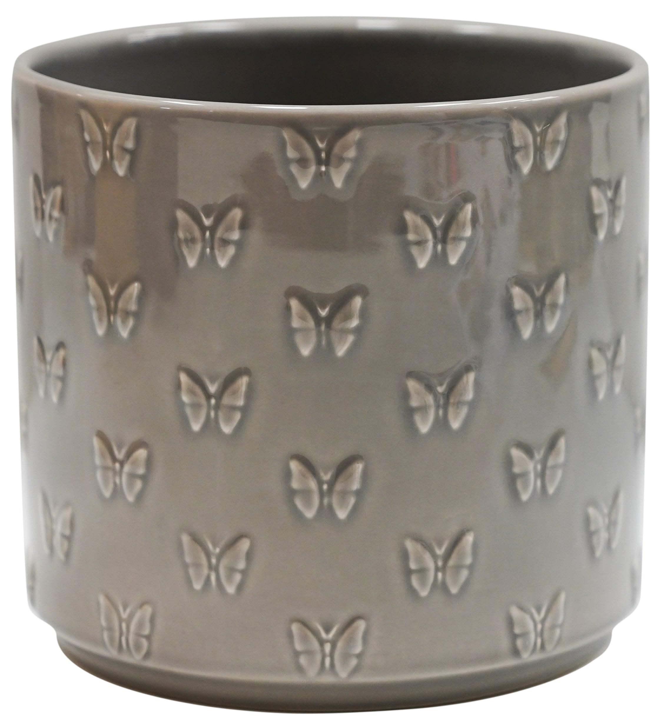 Ivyline Arley Butterfly Planter in Grey - Premium Quality and Waterproof - Stylish Lightweight Indoor Earthenware Houseplant Pot - D17.5cm x H17cm