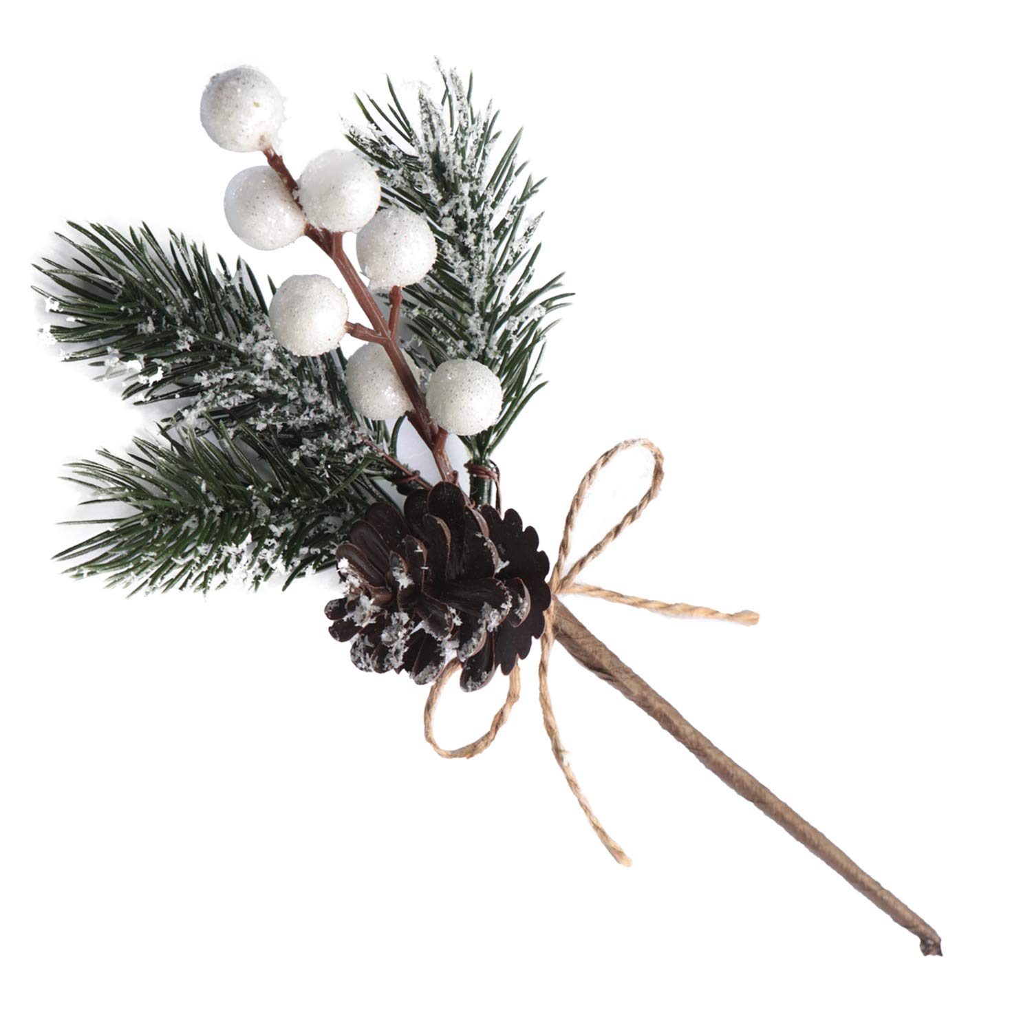 Photo 1 of 10 PCS Artificial Christmas Tree Picks Sprays 8" Frosted Pine Branches Stems with Pinecones & White Holly Berries Twigs for Home Garden Xmas Party Flower Arrangements Ornaments Holiday Decor (White)
