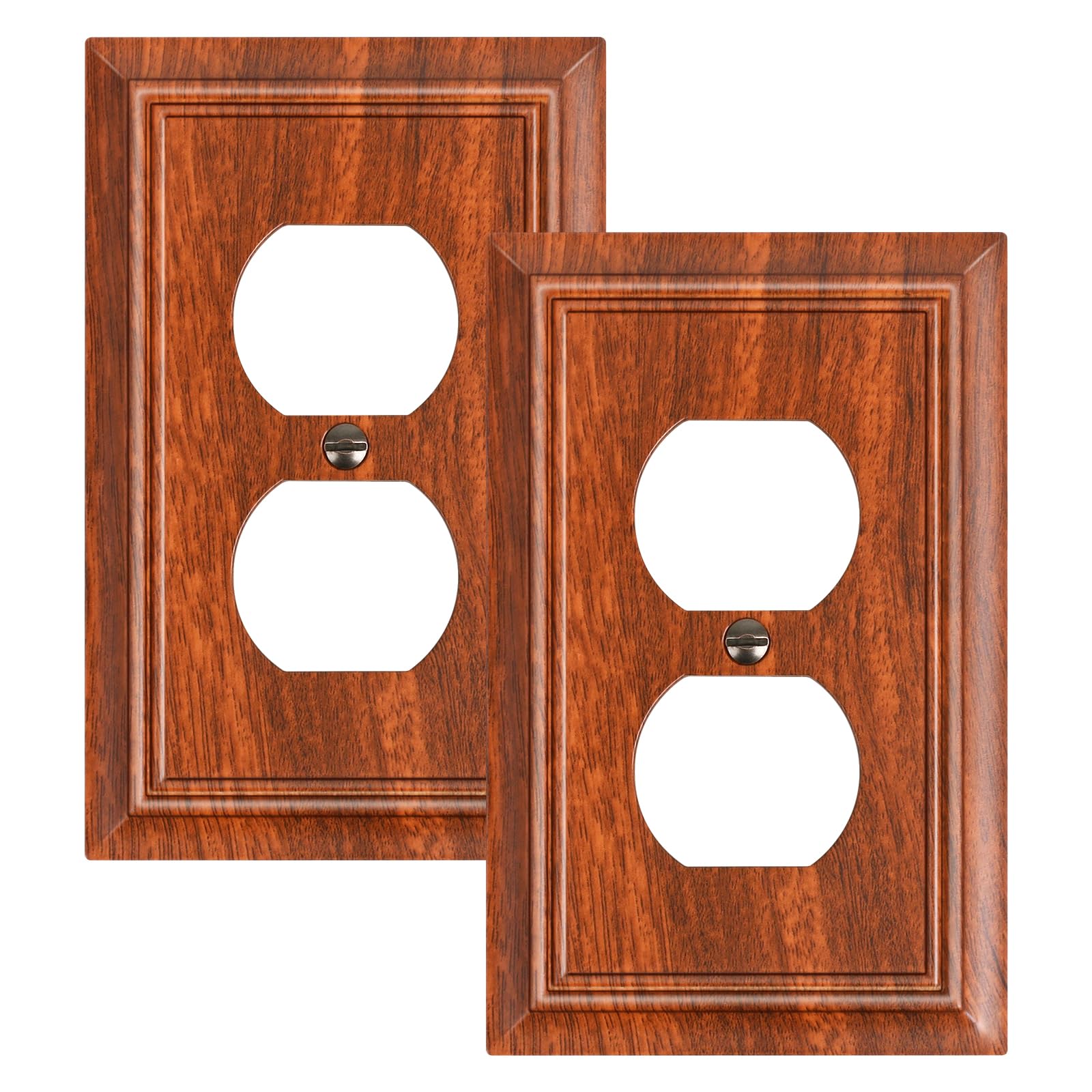 Photo 1 of 2-Pack Duplex Outlet Cover Plate, Decorative Wood Grain Switch Plates and Outlet Covers, Natural Bamboo Fiber Wall Plates for Electrical Outlets, 1 Gang Receptacle Cover, Corrosion Resistant