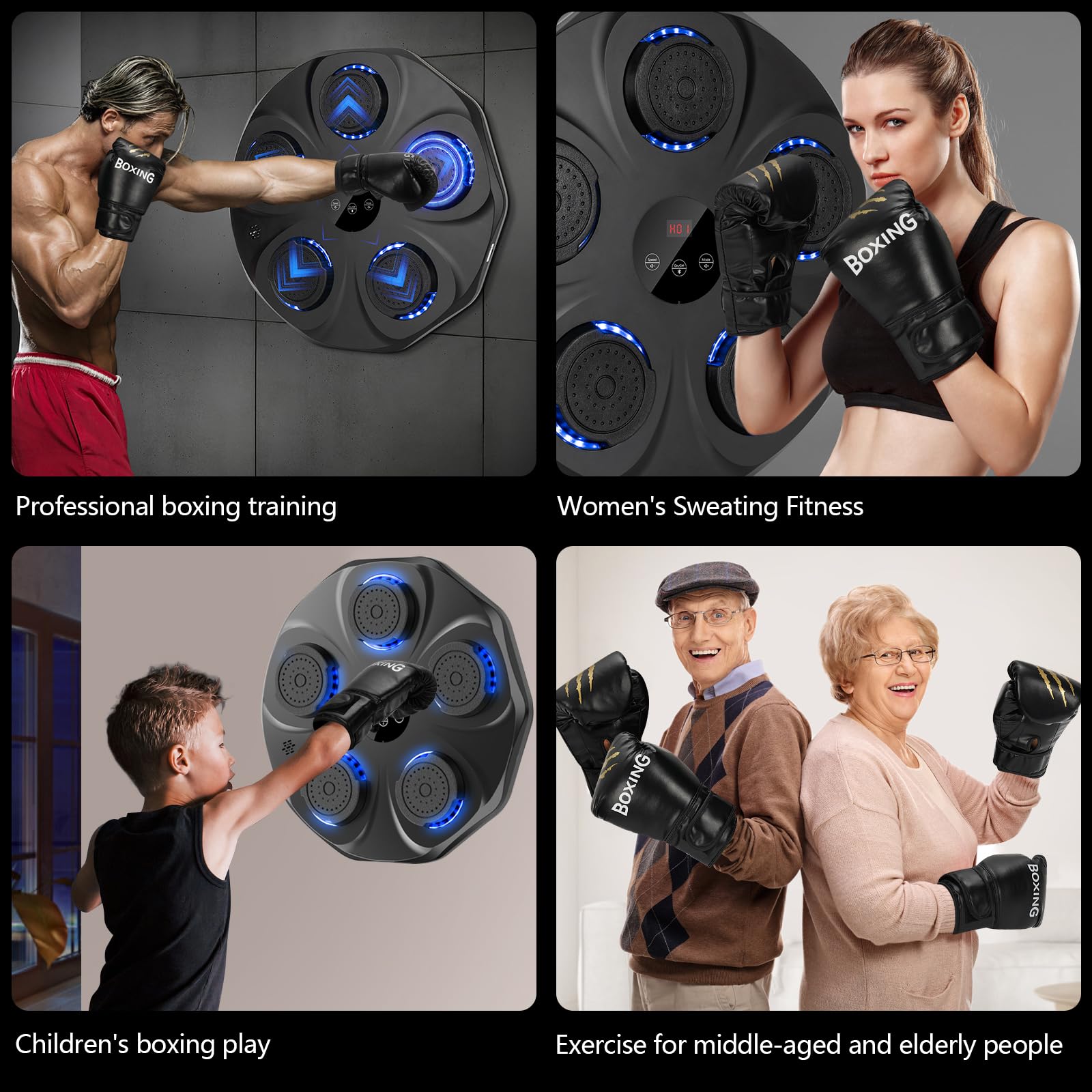 Music Boxing Machine, Interactive Punching Trainer with Boxing Gloves, Large Size Wall Mounted Electronic Boxing Target for Adults Kids, 9 Modes & 9 Speeds