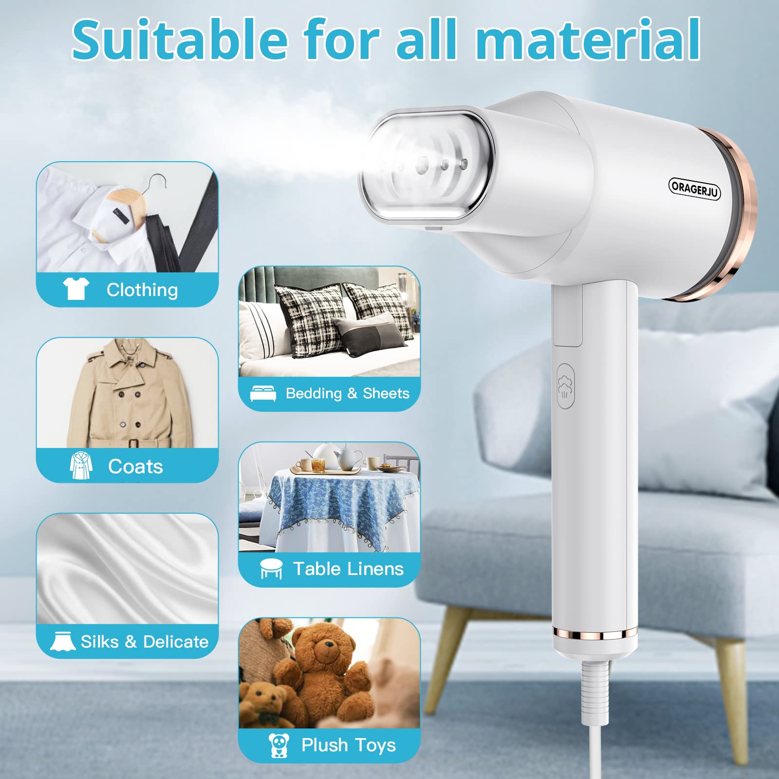 Portable Steamer for Clothes, Oragerju 2 in 1 Handheld Steamer and Iron, 15s Fast Heat-up, 2 Steam Modes, 1200w Auto Shut-Off Garment Steamer for Travel and Home, 170ML Detachable Water Tank (BG573)