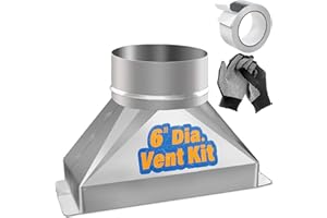 GlowGeek 3-1/4" x 10" to 6" Rectangular to Round Duct Transition Adapter Reducer, Galvanized Steel Fittings for Microwave Vent Kit, Range Hood, HVAC Exhaust Ducting, Includes Foil Tape & Gloves