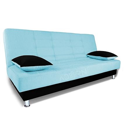 Adorn India Alyssum 3 Seater Sofa Cumbed (Sky Blue & Black)