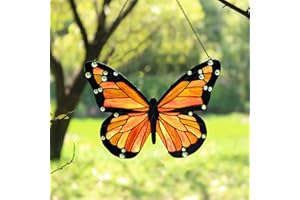 HomeBeauty PA0007 Butterfly Stained Glass Hanging Panel 17" Wx12.75 H,Handmade Suncatcher Tiffany Style Window Ornament Home Hanging Decorations