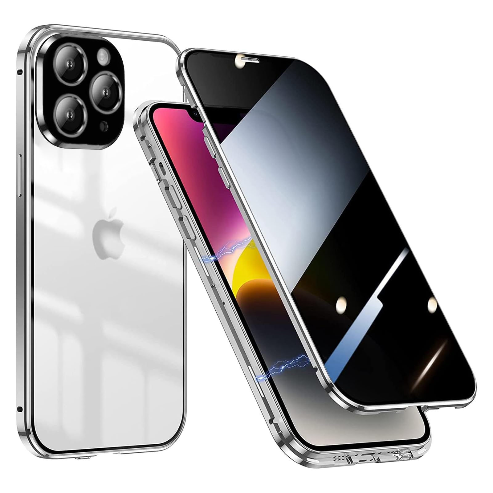 Astter Privacy Case for iPhone 12 Pro Magnetic Case,Anti Spy screen Protector+Lens Protector 360 Degree Magnetic Adsorption Metal Bumper for iPhone 12 Pro Anti-Peeping Phone Cover-Silver