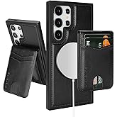 SkyEagle Compatible with Magsafe 2 in 1 Detachable Samsung Galaxy S25 Ultra Wallet Case with Card Holder,Women Men Magnetic PU Leather RFID Blocking Flip Kickstand Credit Slots,Black