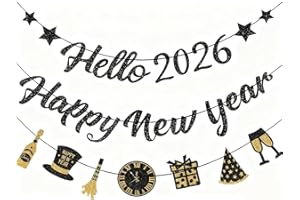 IMISHM Glitter Black New Years Decorations New Years Party Decorations 2026 Pre Strung New Year