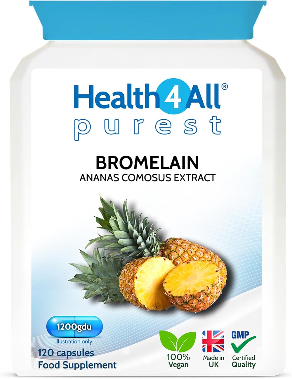 Health4All Bromelain 1200 GDU Capsule High Strength 120 Vegan UK Made