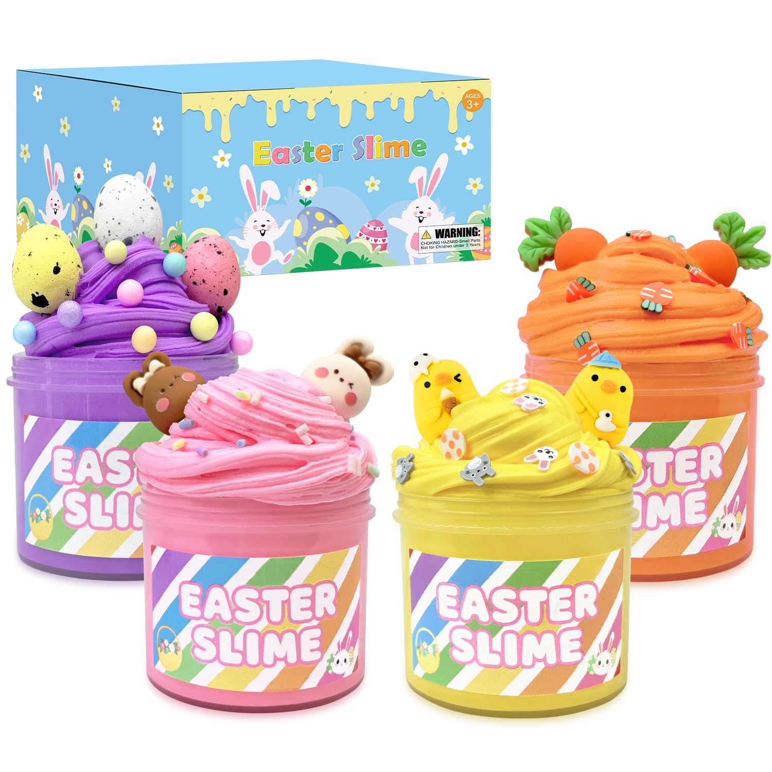 Easter Basket Stuffers Essentials for Kids 4 Pack,Easter Slime W/Charms Party Favors Supplies Toys for Girls Boys,Small Goodie Bag Fillers for 8-12,Non Candy Treats Items Prizes for Classroom Student
