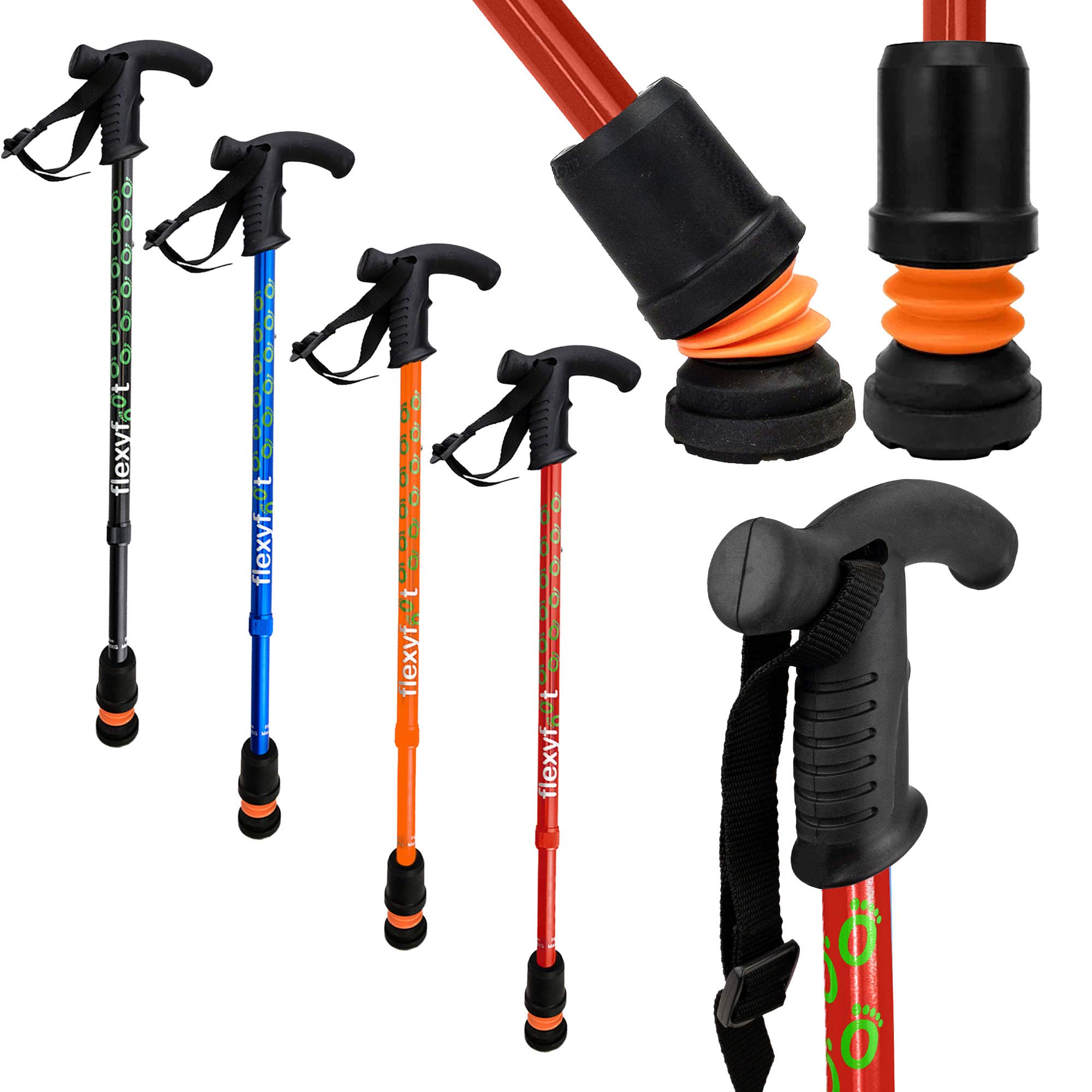Flexyfoot Shock Absorbing Derby Handle Walking Stick – Choice of Colours Available Here – Improved Comfort, Improves Grip, Improves Safety – Colour: Red