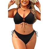 Daci Plus Size Triangle Tie Front Bikini Set Side Tie Two Piece Swimsuit | Adjustable Tie Front, Adjustable Side Tie Bikini Bottom, Removable Padded Cups, Stretchy Fabric for Plus Size
