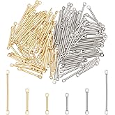 PH PandaHall 120pcs Earring Links Connectors 3 Sizes Golden Bar Link 304 Stainless Steel Connectors Linking 2 Hole Stick Strip for Necklace Bracelet Findings Connectors Jewelry Making 12mm/15mm/25mm