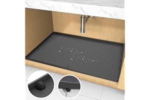 AECHY Under Sink Mat, 34" x 22" Silicone Under Sink Liner, Under Kitchen Sink Mat with Unique Drain Hole Design, Waterproof & Flexible Sink Mats for Kitchen, Bathroom and Laundry Room Black