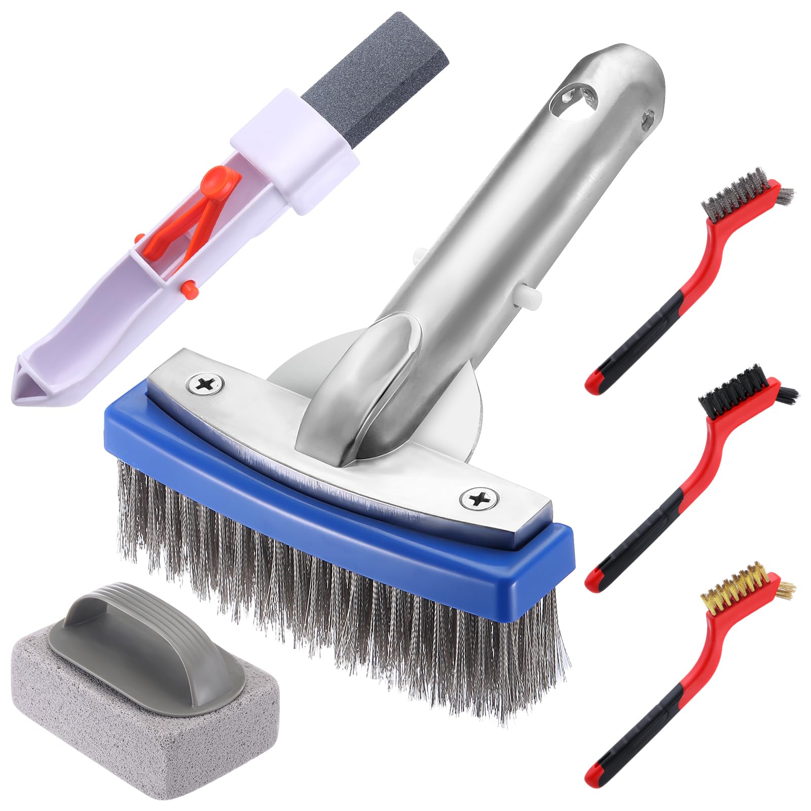 Photo 1 of Sliner 6 Pcs 5 Inch Heavy Duty Pool Brush Pumice Stone Stainless Steel Wire Brush Hand-held Pumice Stone Calcium Remover for Swimming Pool Tile Cleaning Tools Rust Eraser
