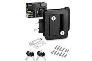 TrampgiK Engineering Plastic Camper Door Lock, RV Door Lock Replacement, Fit 3.65" x 2.95" Hole, for Motorhome,RV Camper,Entrance Front Door, 1 Lock+6 Key Aliked