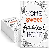 100 Halloween Guest Napkins Home Sweet Haunted Home 3-Ply Hand Towels | 3-Ply disposable hand towels with spider web design for Halloween dinner, buffet, bathroom, party tables and guest use.