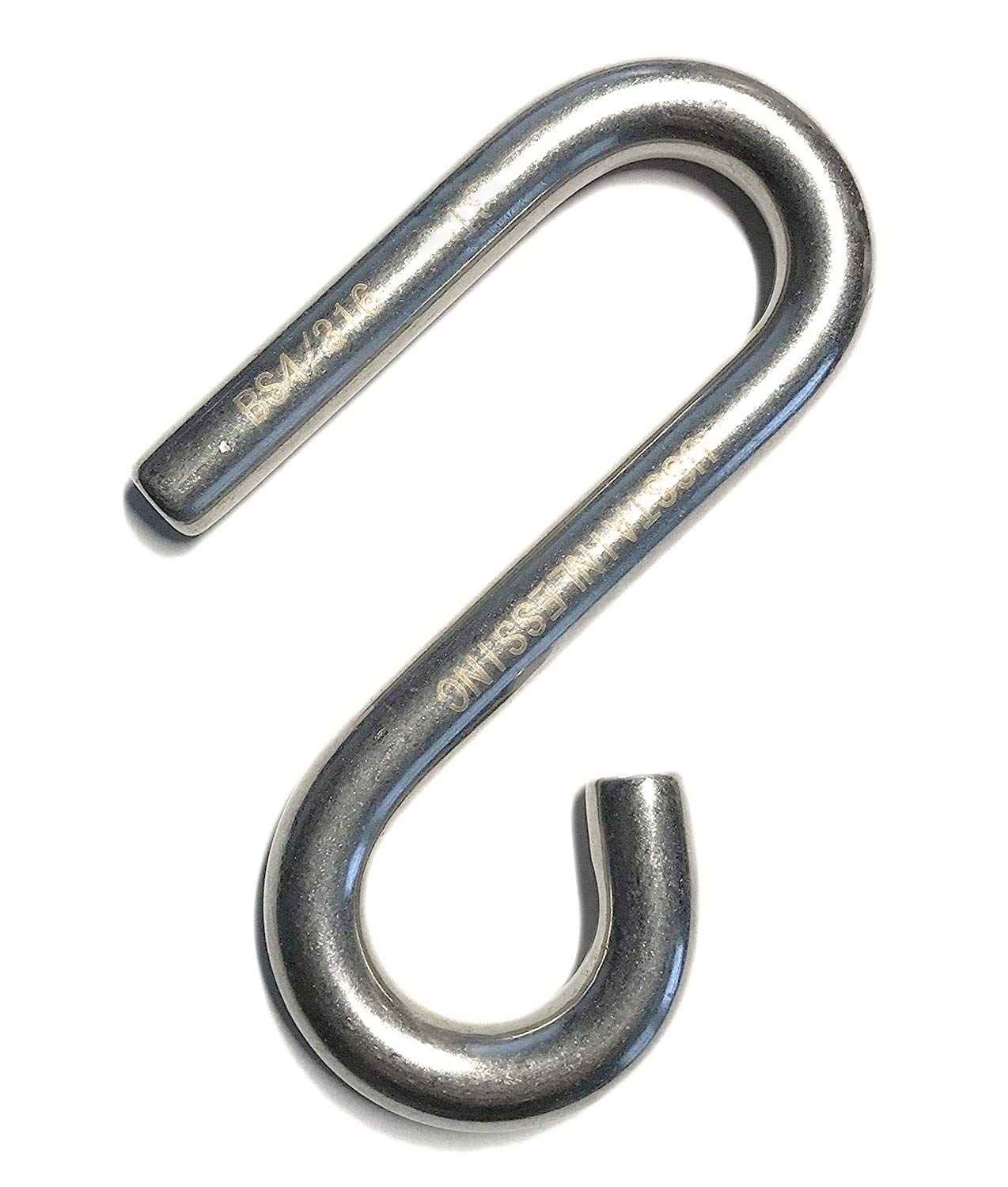 US STAINLESS Stainless Steel 316 S Hook Open End and Narrow End 3/16" Marine Grade Cunningham