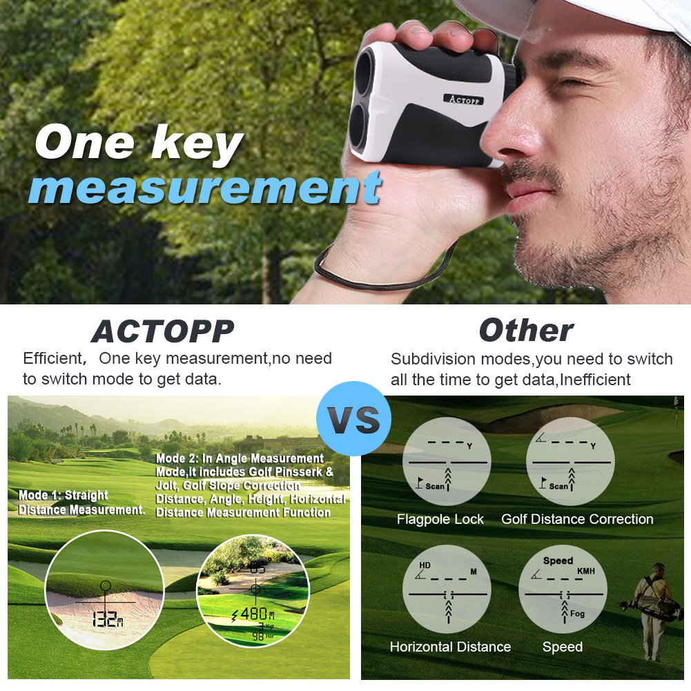 ACTOPP Golf Rangefinder Digital Laser Rangefinder Scope with Golf Scanning Jolt Golf Slope Correction Angle Height Horizontal Distance Measurement Function Perfect for Golf Hunting and Racing (White)