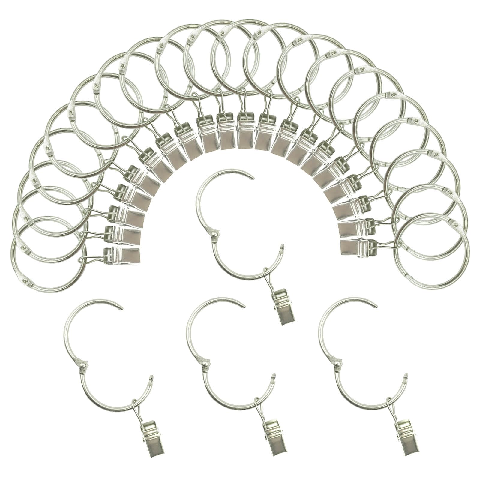 Curtain Rings with Clips 32mm Interior Diameter Openable 24 Pack Rustproof Metal Hangers Ring Decorative Drapery Vintage Silver TXZWJZ