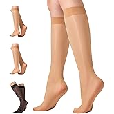 Aaronano 3 Pairs Shiny Knee High Stockings for Women 40 Denier Glossy Nylon Trouser Socks