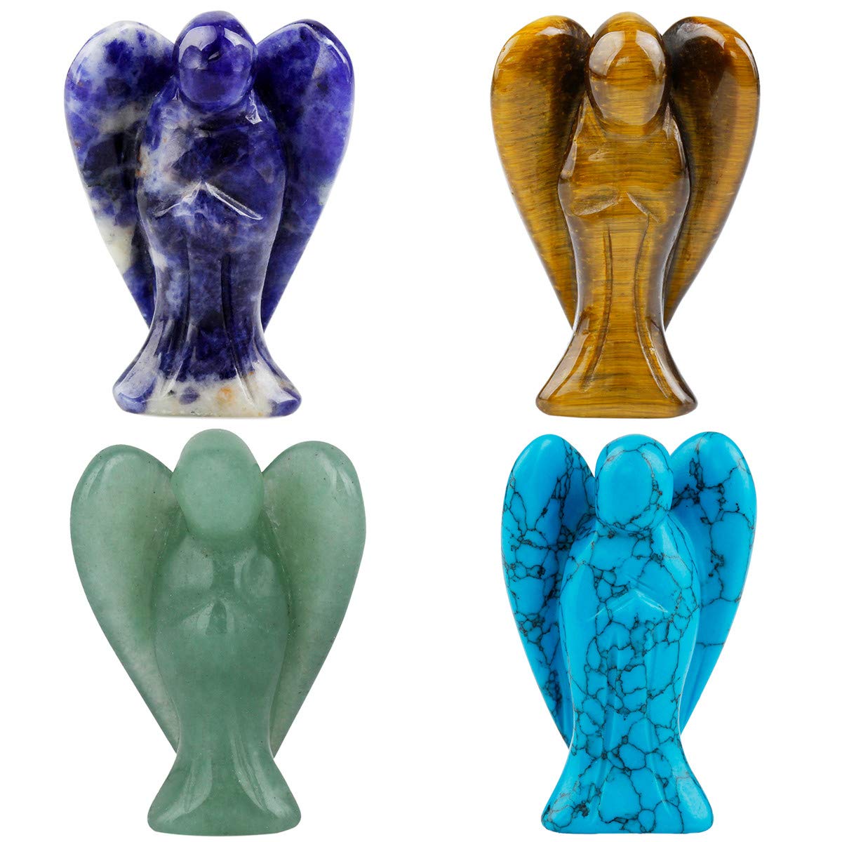KYEYGWO Pocket Guardian Angel Carved Gemstone Peace Angel Healing Crystal Ornaments Statues for Decoration 1.5", Pack of 4