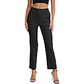 Women's Business Straight Leg Dress Pants Elastic Waist Zipper Closure Work Trousers with Pockets