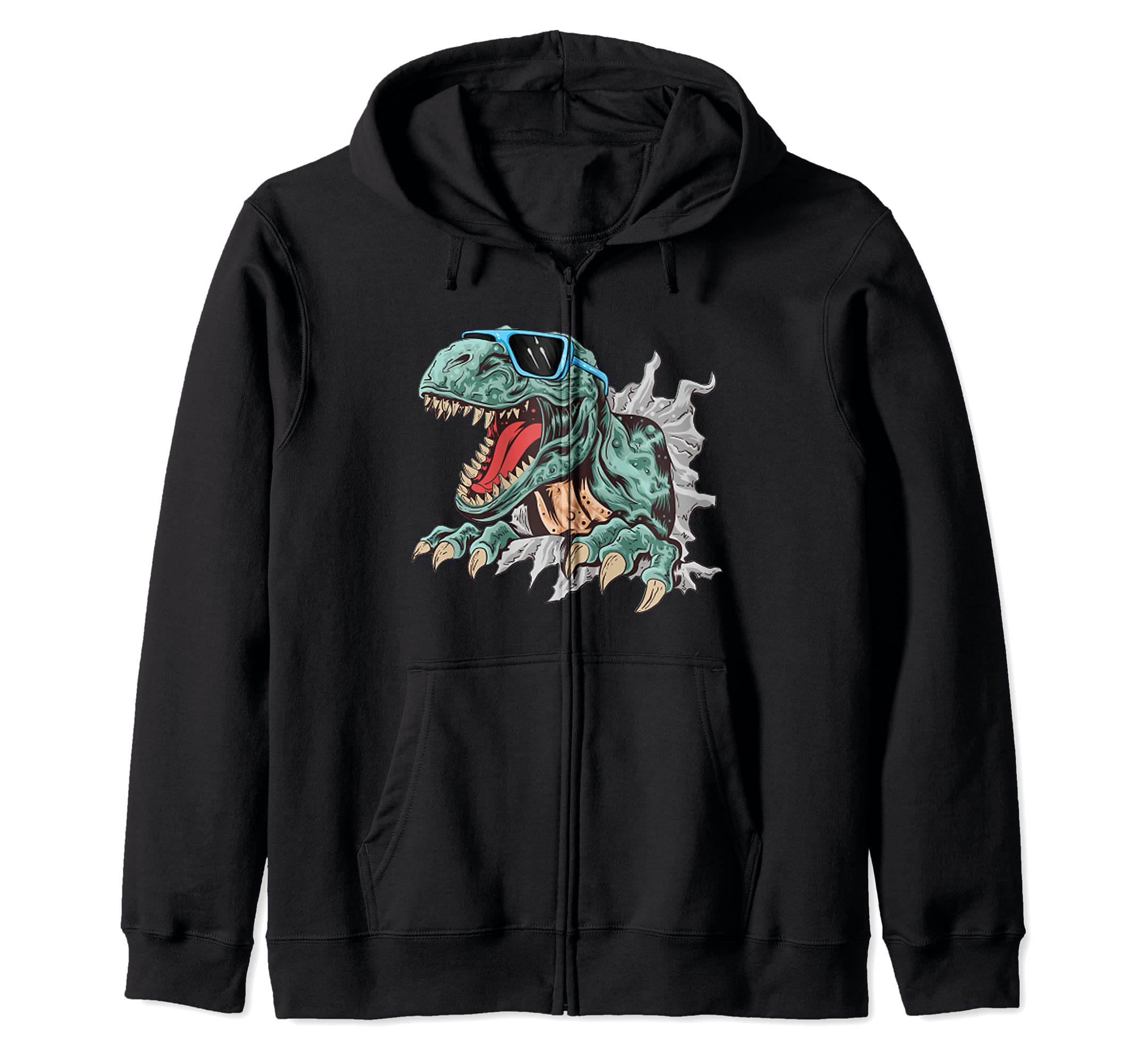 Dinosaur with Glasses T-rex Dinosaur Zip Hoodie