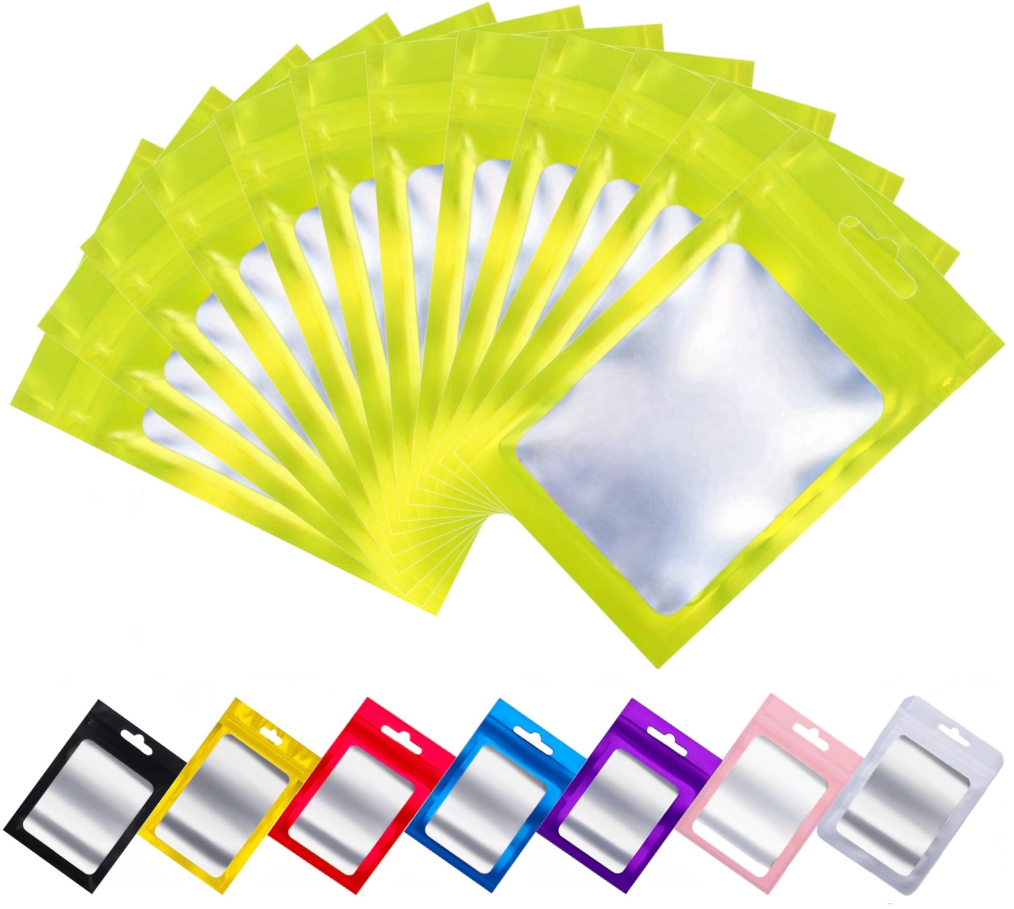 Rimiko 100pcs Small Mylar Ziplock Mylar Bags with Clear Window, Aluminum Foil Sample Bags, Resealable Pouch for Packaging and Food Storage (Green, 2.75"x3.9")