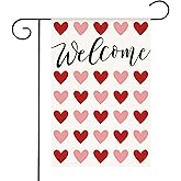 HOMFREEST Valentines Day Red Pink Heart Garden Flag 12x18 Inch for Outside Double Sided Welcome Love Heart Small Valentine’s Day Yard Flag Anniversary Wedding Outdoor Decoration
