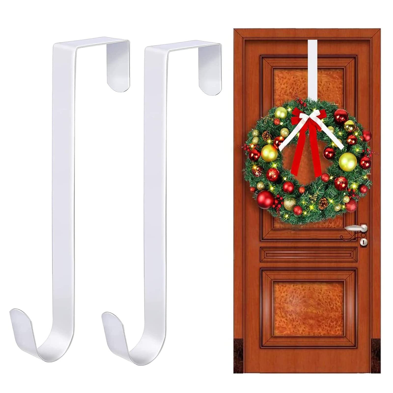 Aivoya 15" Wreath Hanger for Front Door Christmas Decoration Metal Over The Door Single Hook-Wreath Hanger Over The Door (2-PCS)