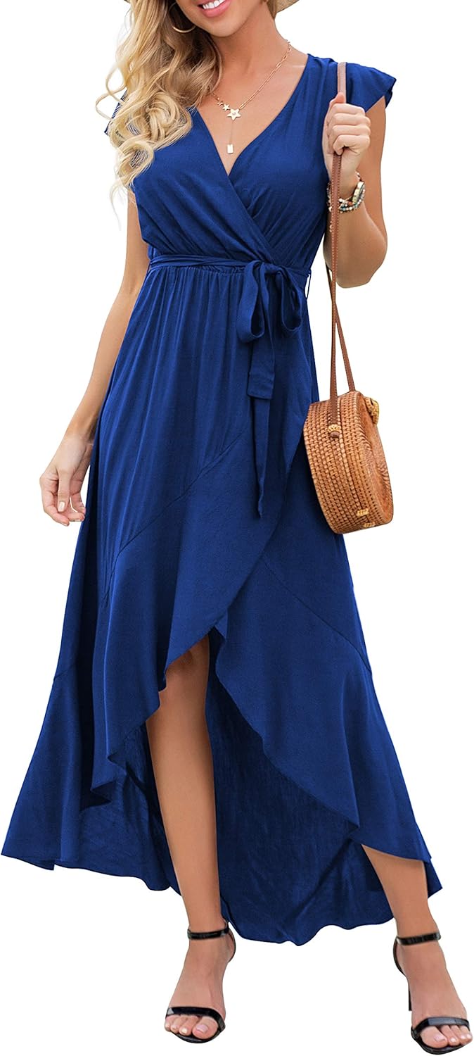 GRECERELLE Women's Summer Floral Print Cross V Neck Dress Bohemian Flowy Long Maxi Dresses at  Women’s Clothing store