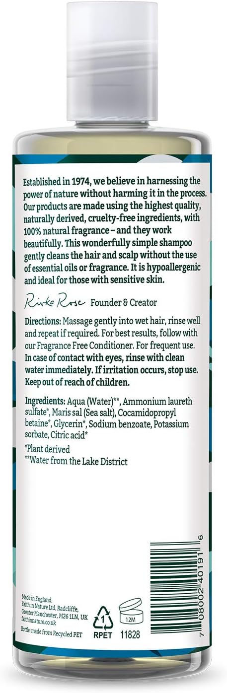 Faith In Nature Natural Fragrance Free Shampoo, Sensitive, Vegan & Cruelty Free, No SLS or Parabens - Image 3