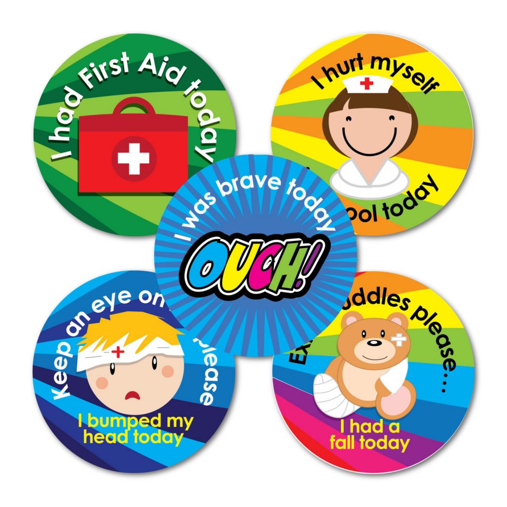 SuperStickers First Aid Stickers (Pack of 125), 28mm, Multicolor, Cartoon, Round, Waterproof