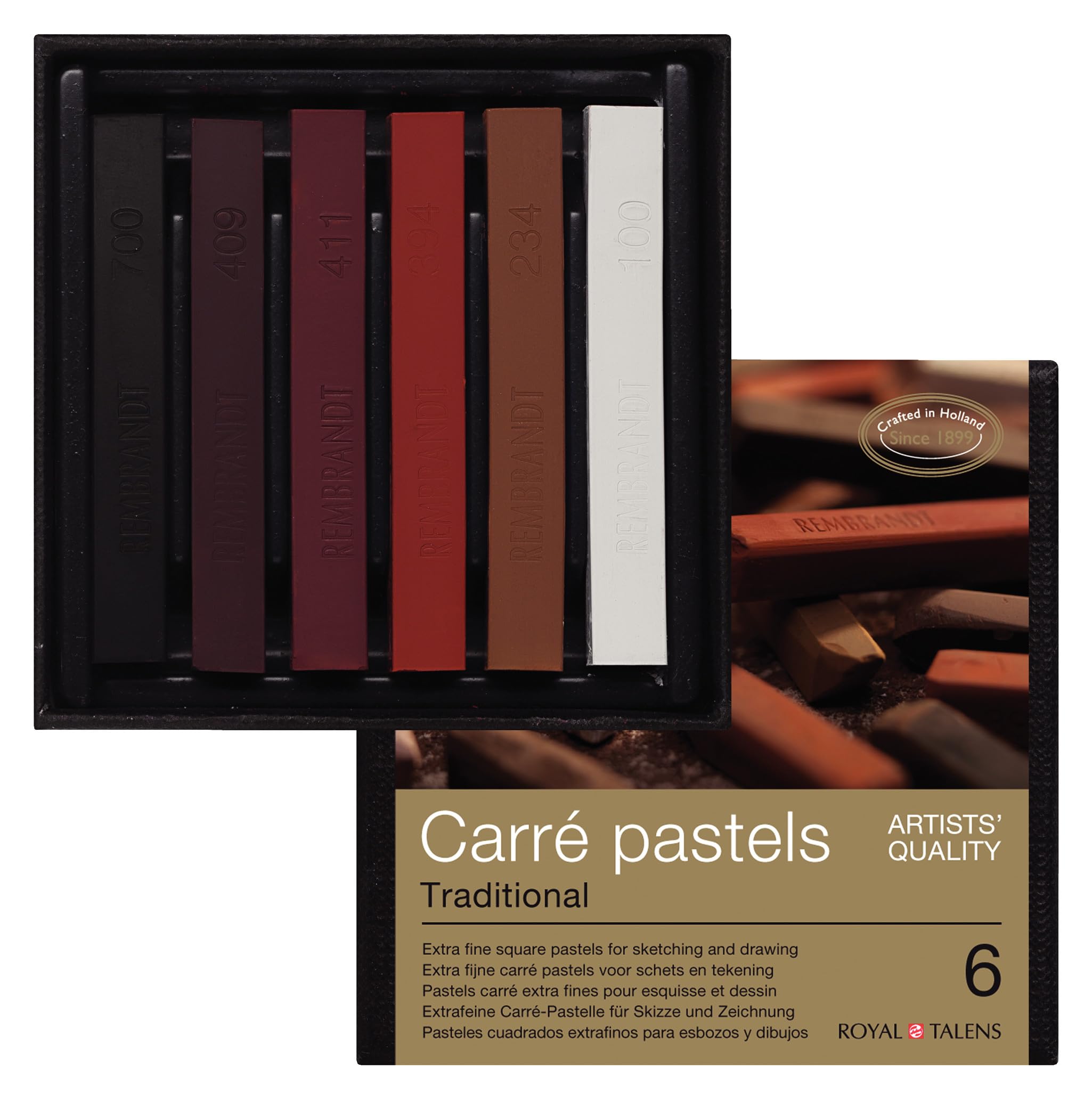 Rembrandt Professional Carré Pastel Set in Luxury Box Traditional | 6 Pastels | Basic Earth Colour Selection