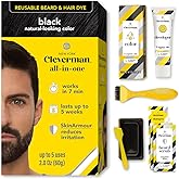 CLEVERMAN Black Hair & Beard Dye for Men, All-in-One Reusable Kit - Natural-Looking Gray Coverage, Professional-Quality, Ammonia-Free, 3.38 Fl Oz (1 Pack), Black, Suitable for Black Hair