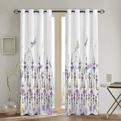 531 Cortinas, Campo de Lavanda Patrón de Pradera Diseño de Flores de