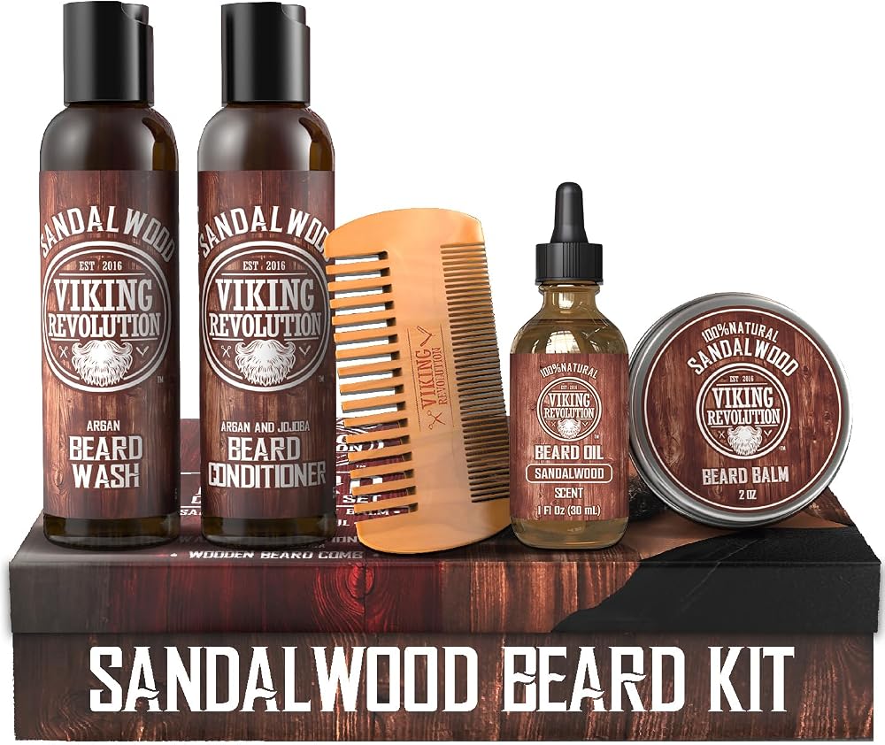 Viking Revolution Beard Conditioner Kit Sandalwood Beard Wash Oil Balm Comb