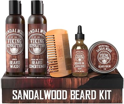 Viking Revolution Beard Conditioner Kit Sandalwood Beard Wash Oil Balm Comb
