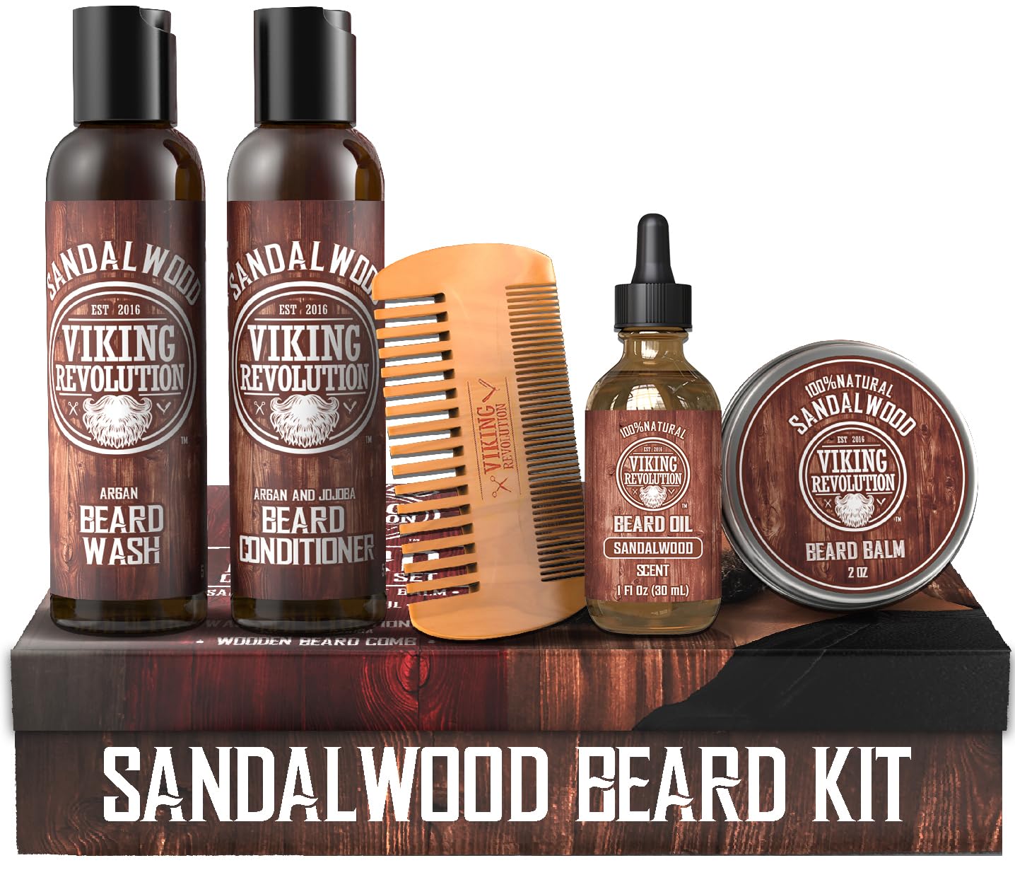 Viking Revolution - Beard Conditioner Kit - Beard Grooming Kit For Men - Softens, Smoothes & Soothes - With Beard Wash & Conditioner, Beard Oil & More - Gifts For Men - Sandalwood